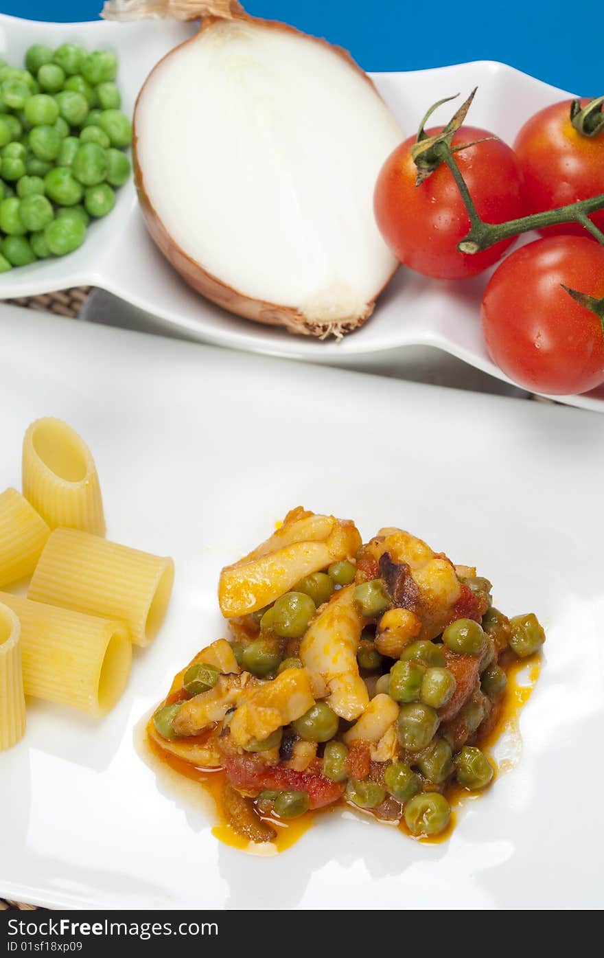 Pasta with cuttlefish and peas