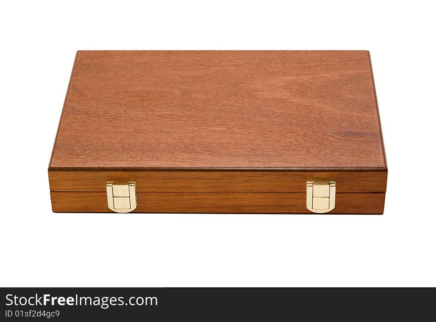 Photo of brown wooden box isolated over white background