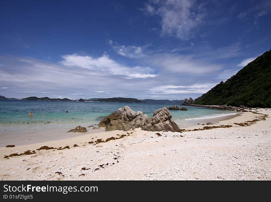 Sunny sky over tropical beach in Okinawa, Japan