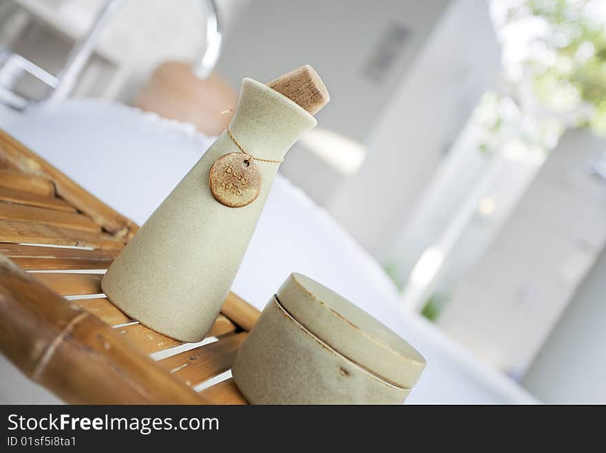 Close-up view of different kind of  bath accessories. Close-up view of different kind of  bath accessories