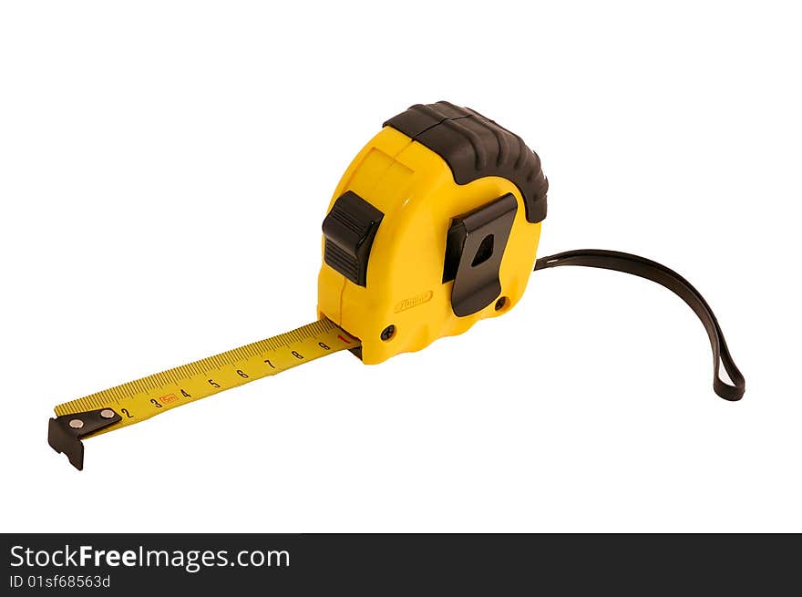 Isolated yellow tape measure on a white background