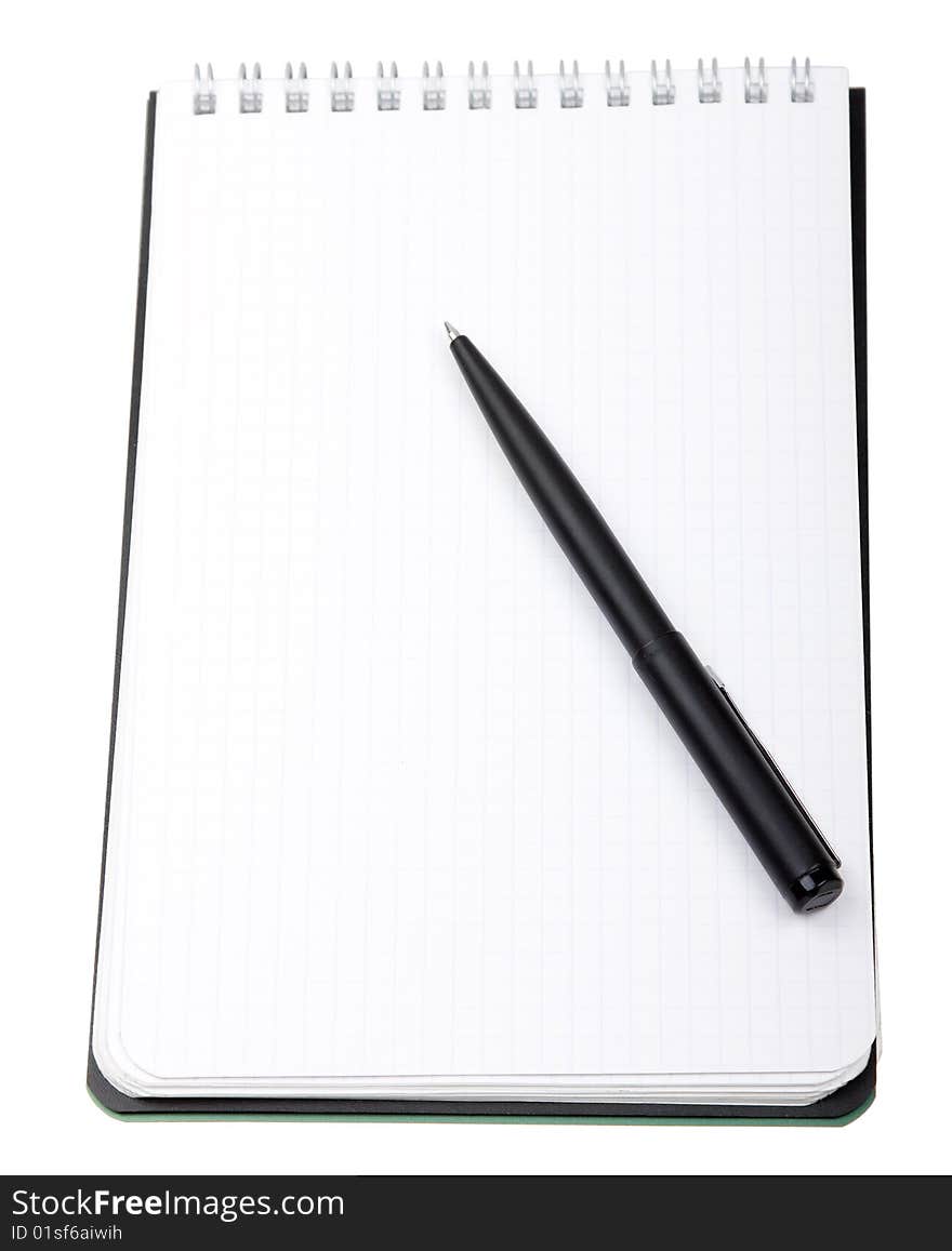 Close-up notebook and pencil isolated on white