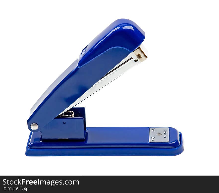 Blue strip stapler isolated on white background