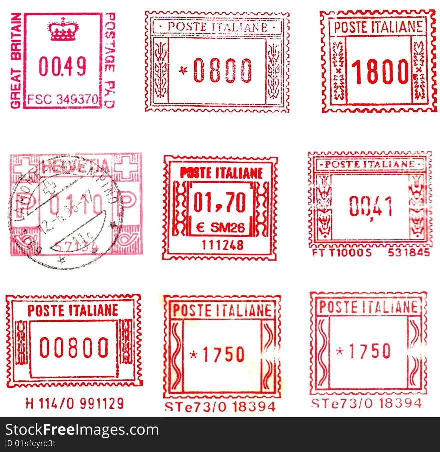 Red and rectangular postmarks background