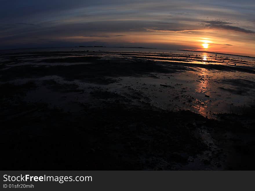 Sunset on the sea shore