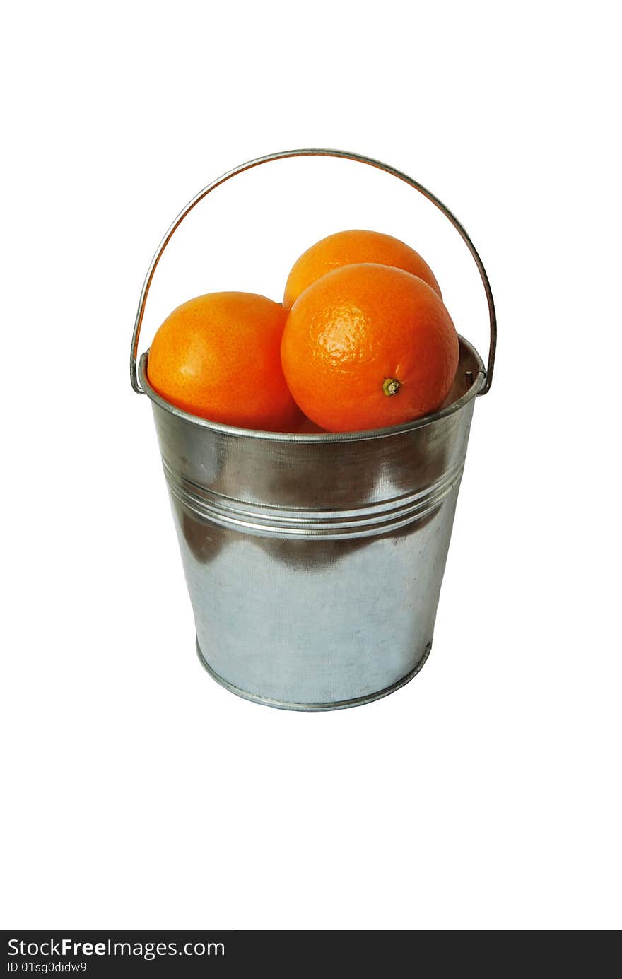 Bucket full of oranges isolated on white background. Bucket full of oranges isolated on white background