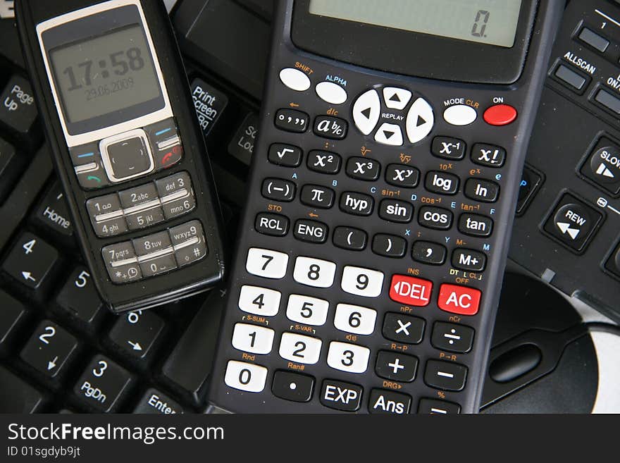 Some keyboards of computer, mobil phone and calculator