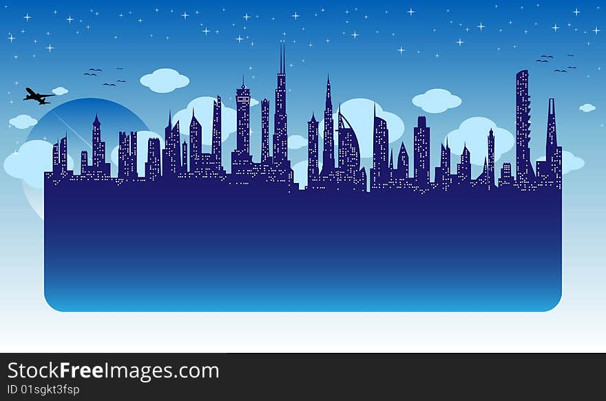 Skyscrapers on the blue background with place for your text