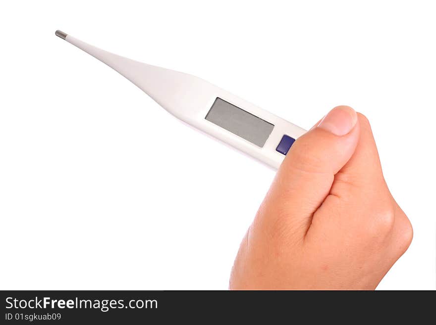 Hand holding digital thermometer