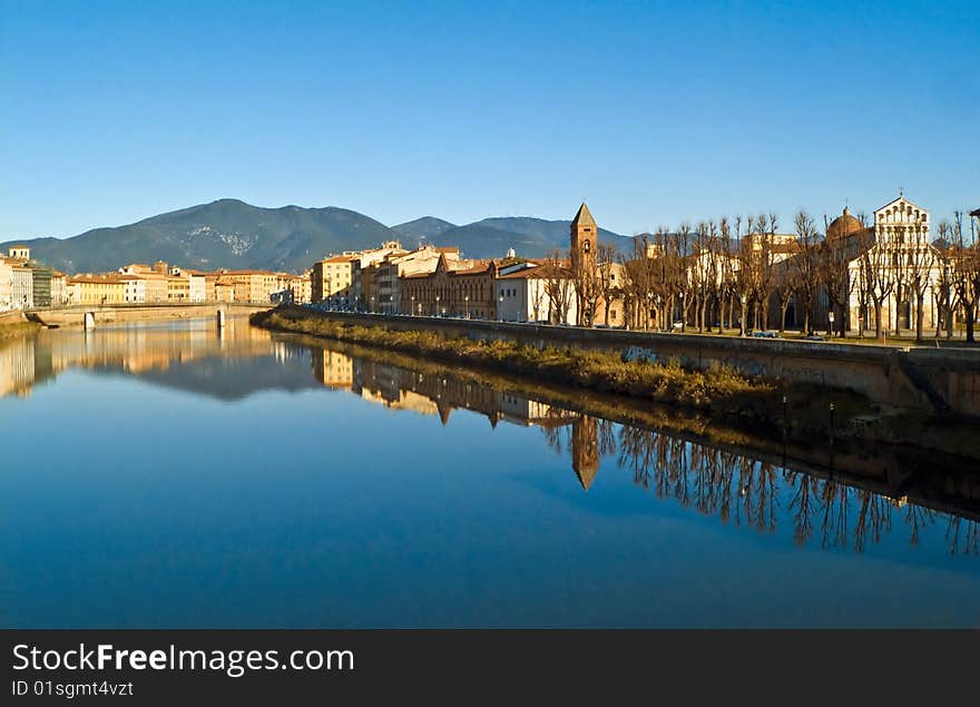 The Arno river along Pisa, here the right side