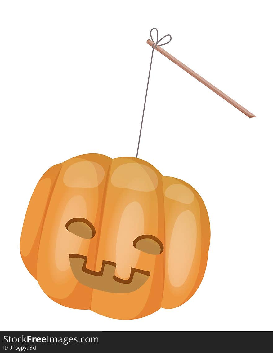 Halloween pumpkin with rope on white background