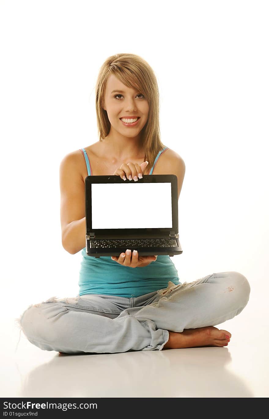 Beautiful Young Female With Laptop