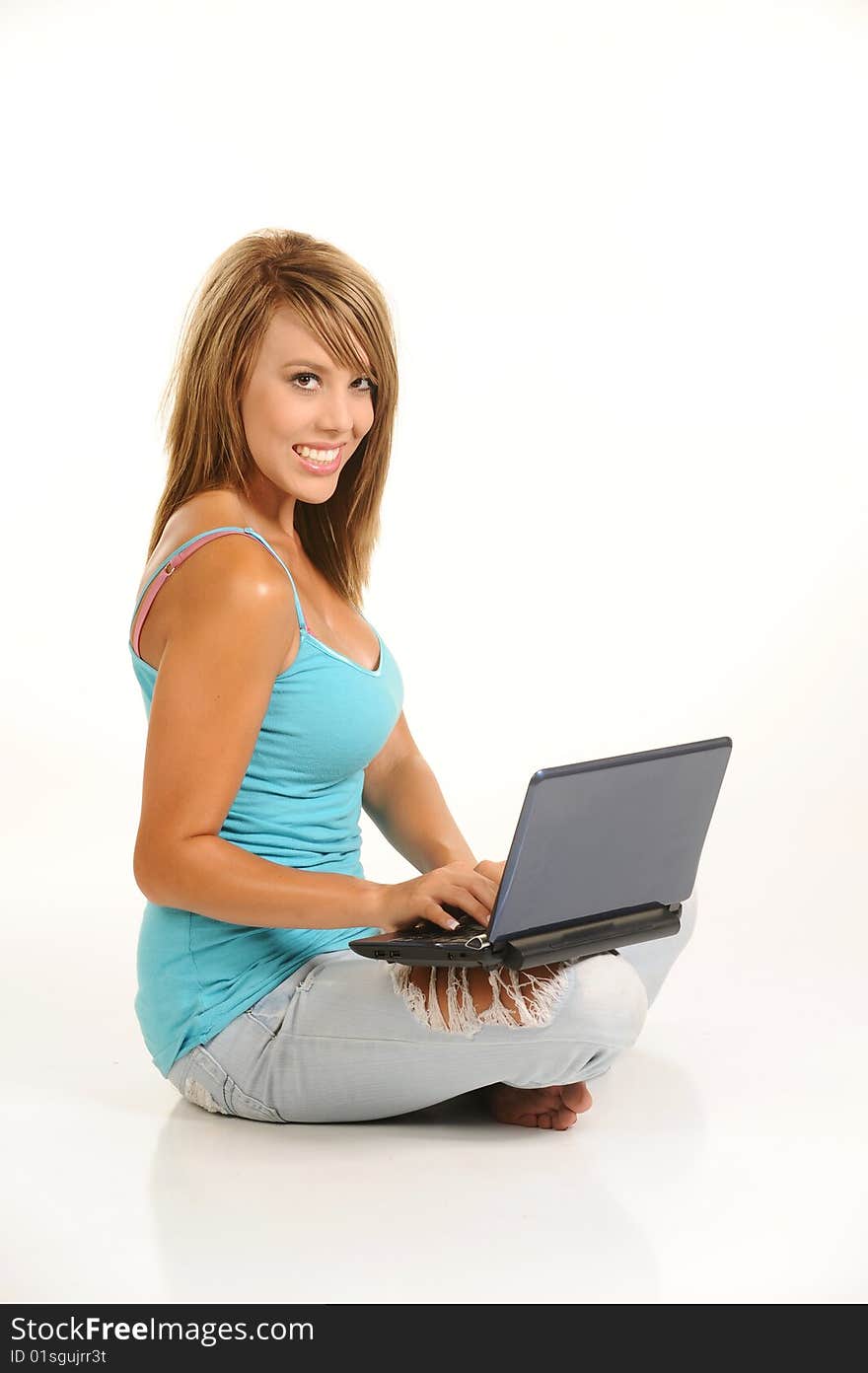 Beautiful Young Female With Laptop