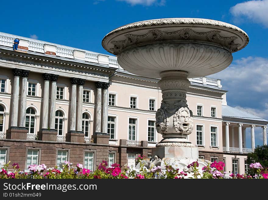 Flower-bed in front of the palace in a summer garden