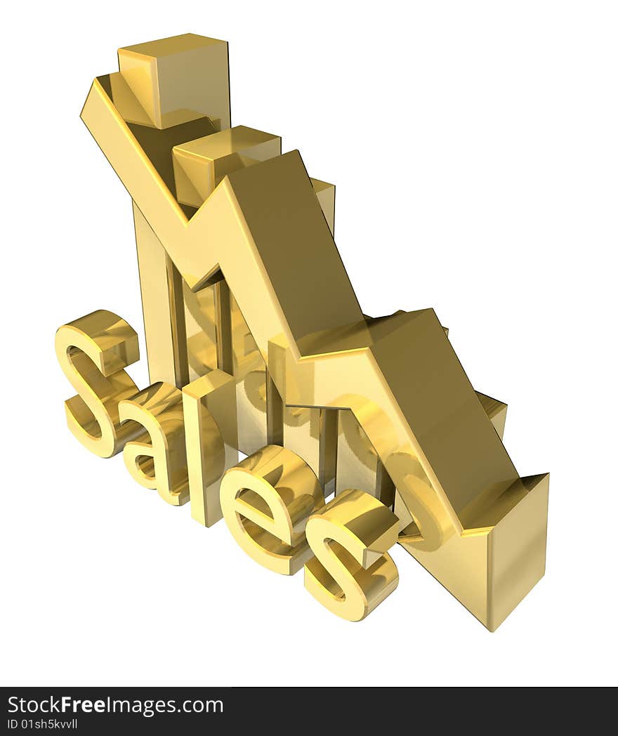 Sales Statistics graphic in gold - 3d made