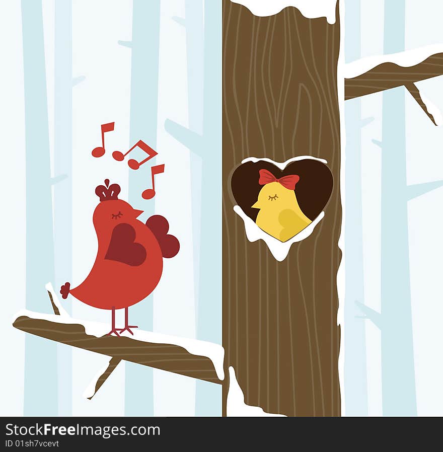 Cute birds serenade white Backgrounds