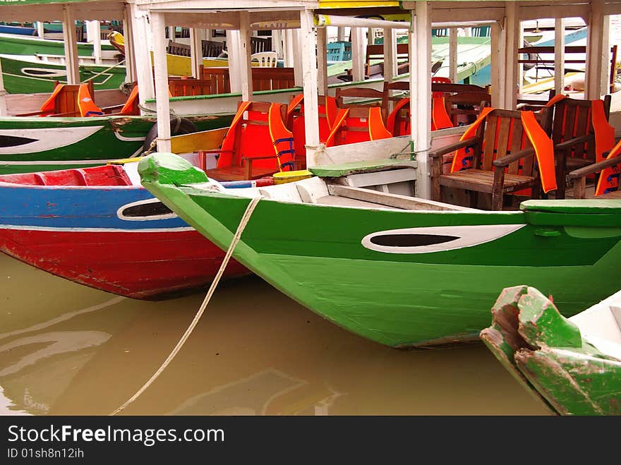 Clorful passenger boats in Vietnam