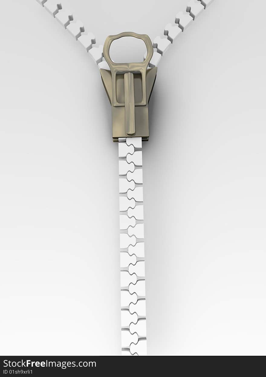 3d illustration of an isolated white and metal zipper