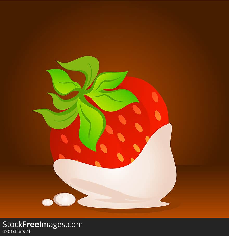 Dessert with a strawberry and cream