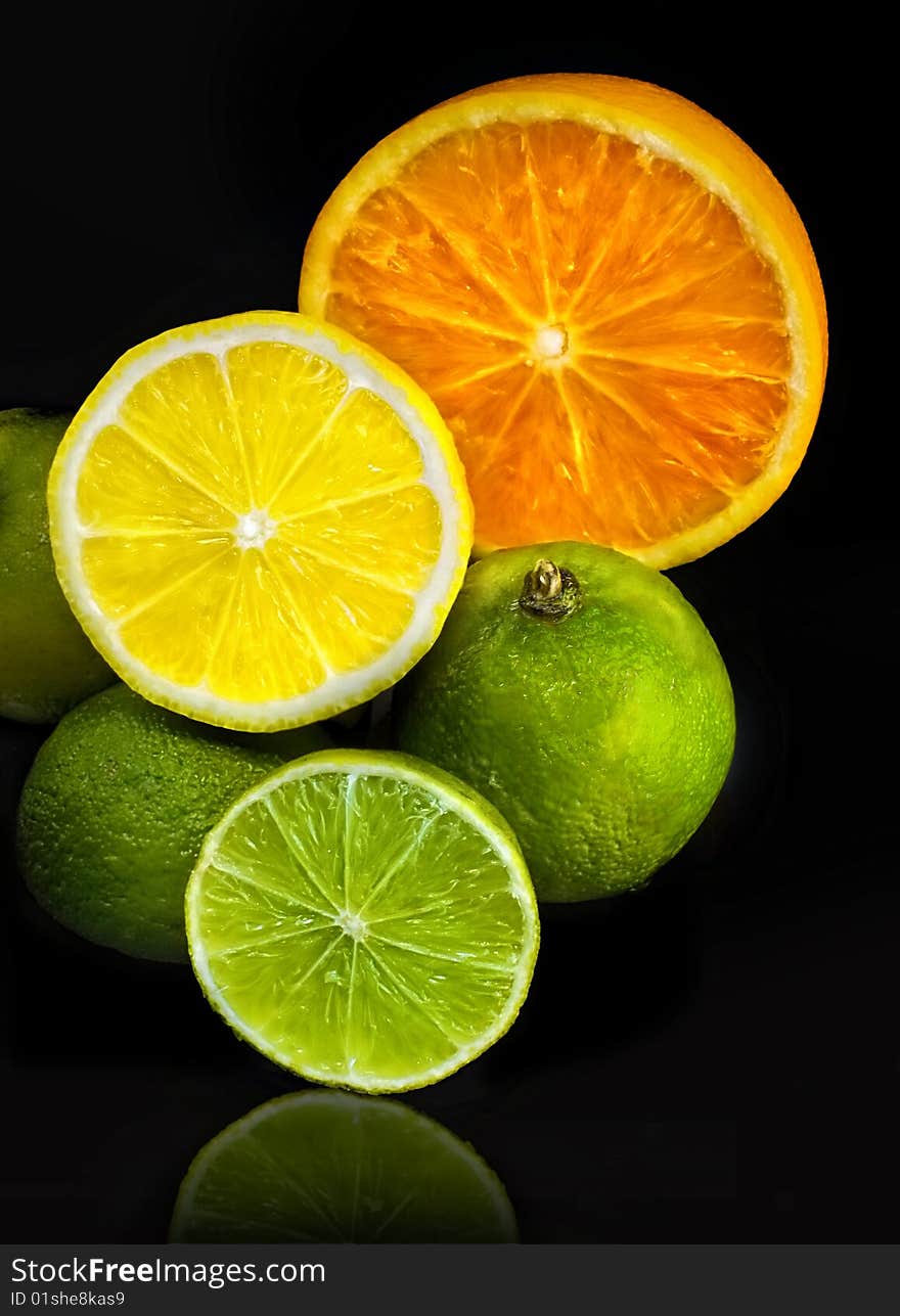 Diverse fruits,isolated on black background