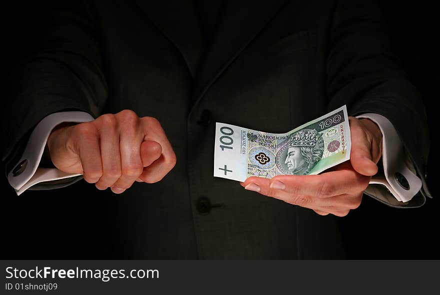 Businessman showing somebody will be moneyless