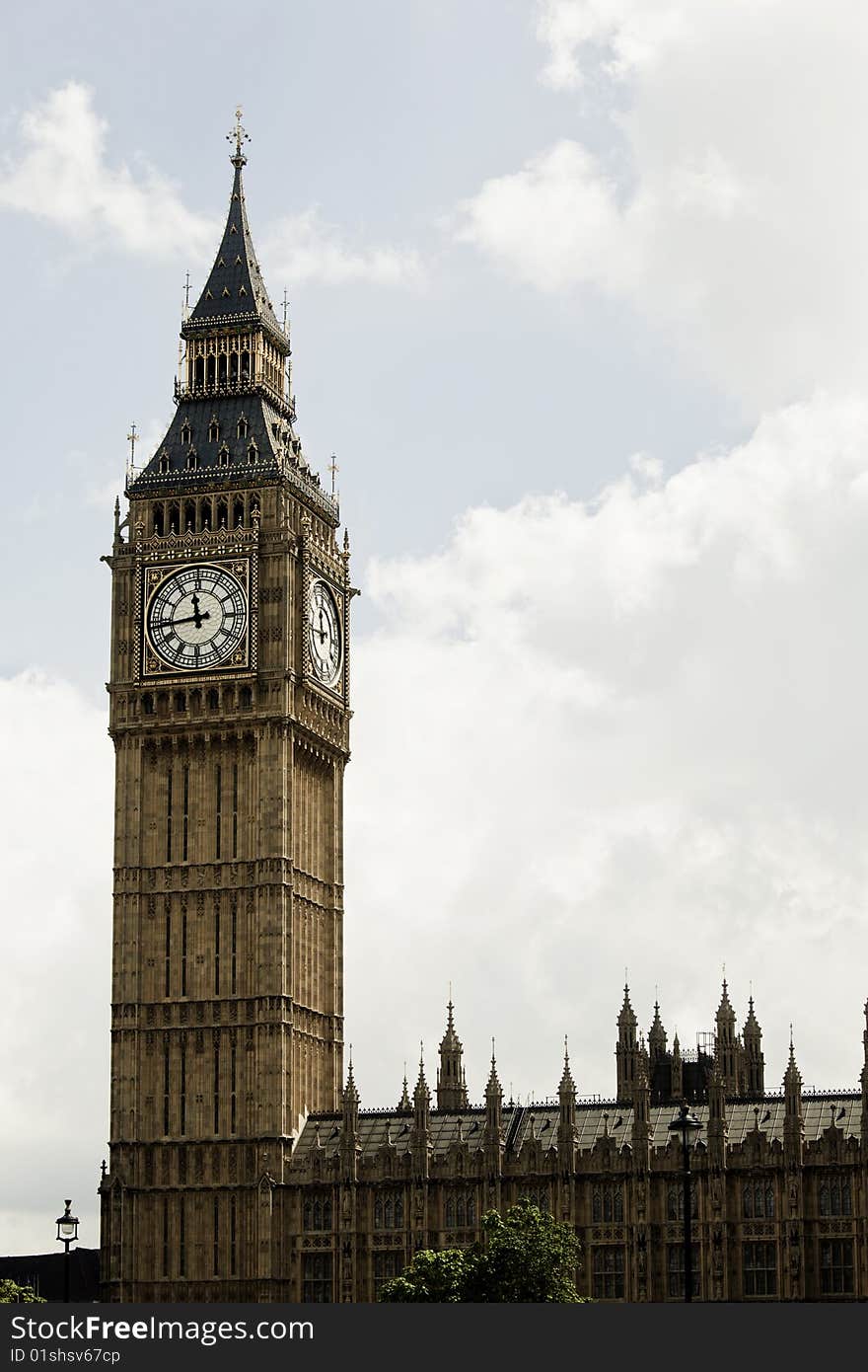 London Big Ben over white cloudscape. London Big Ben over white cloudscape.