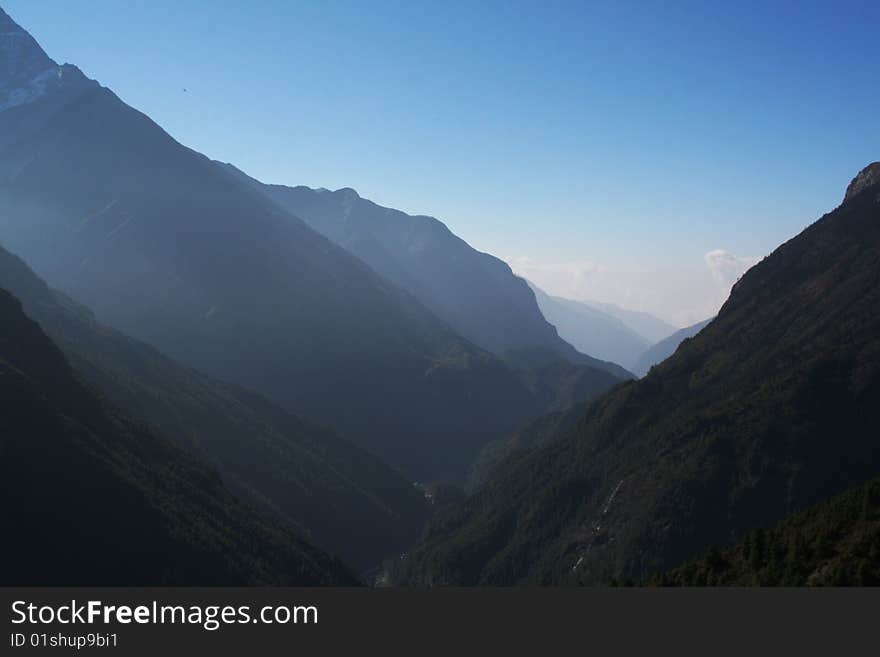 View to the Mountain Valley in Himalaya