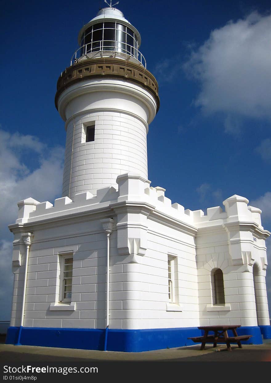 Lighthouse on the hill at the most easterly point of mainland Australia.  Byron Bay, New South Wales. Lighthouse on the hill at the most easterly point of mainland Australia.  Byron Bay, New South Wales