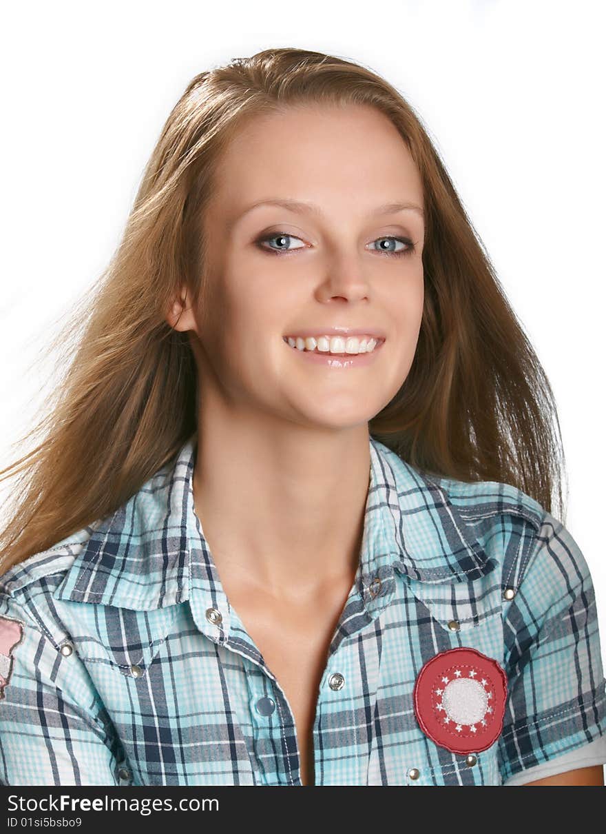 Smiling young woman in chemise. Smiling young woman in chemise