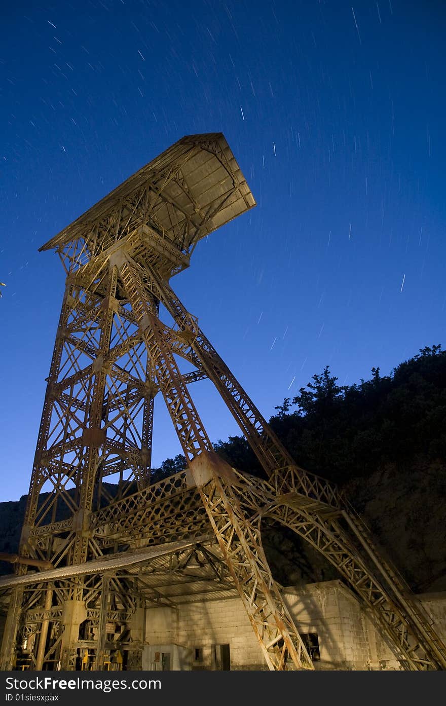 Tower of extraction of a coal mine in interior, made entirely of iron and metal rivets seamless 1926. Tower of extraction of a coal mine in interior, made entirely of iron and metal rivets seamless 1926