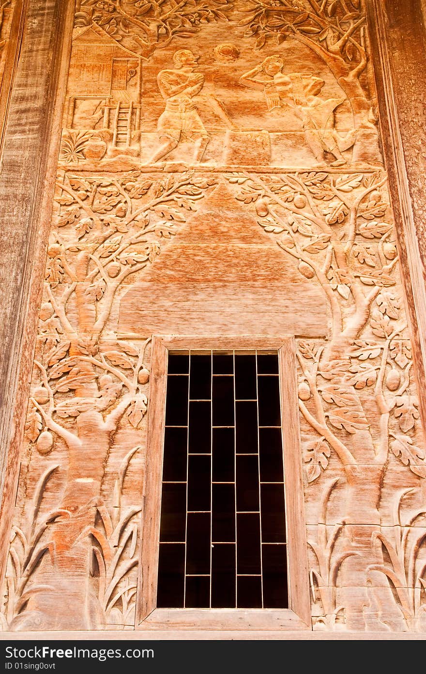 Window of teak wood church, Wat Kut Ti, Petchaburi province, Thailand. Window of teak wood church, Wat Kut Ti, Petchaburi province, Thailand