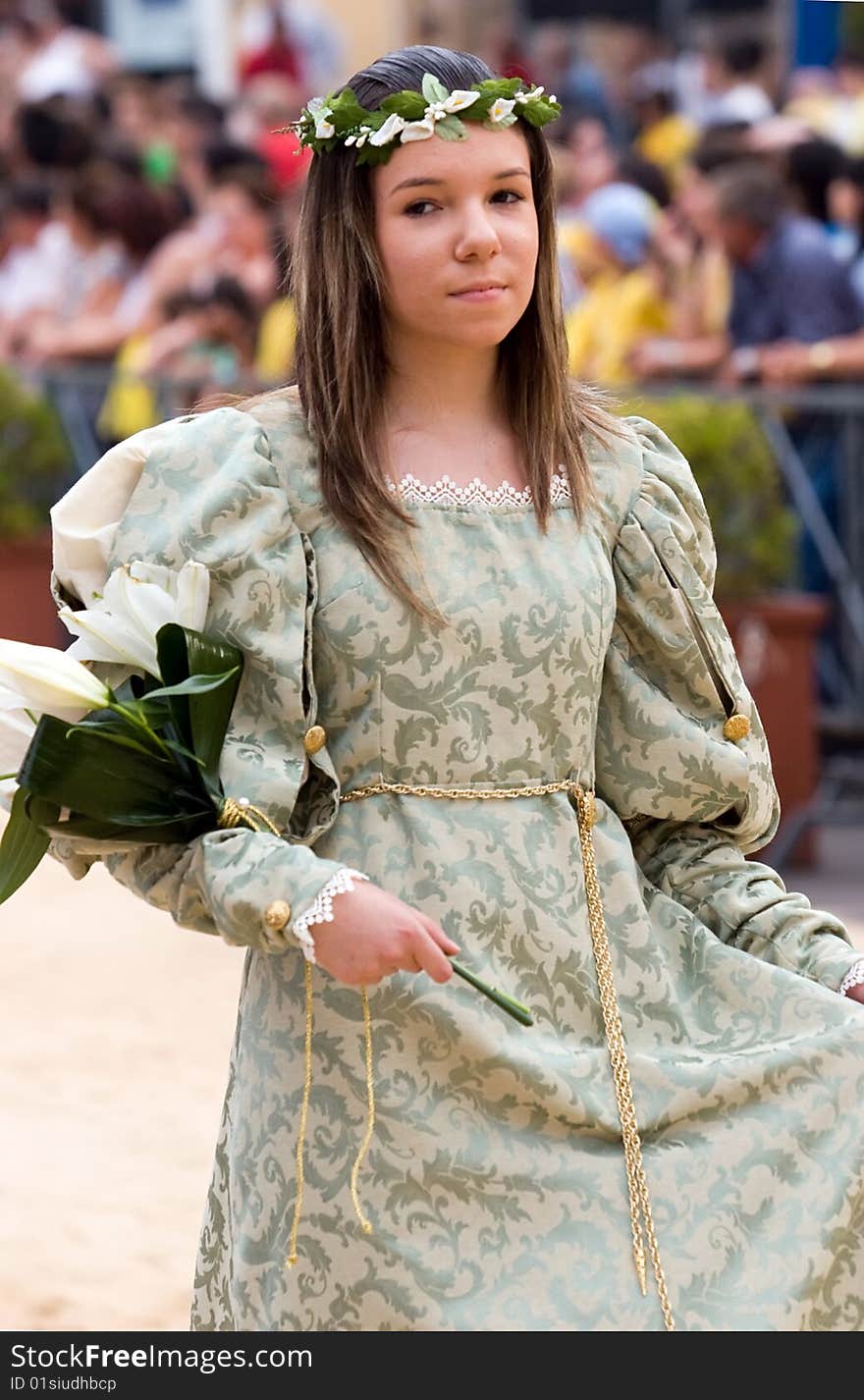 Actor in procession in the street of the town. Actor in procession in the street of the town