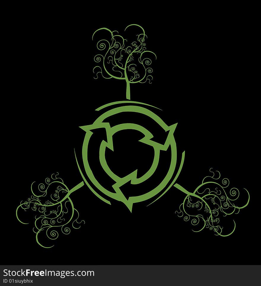 Green Ecology symbol with black background. Green Ecology symbol with black background