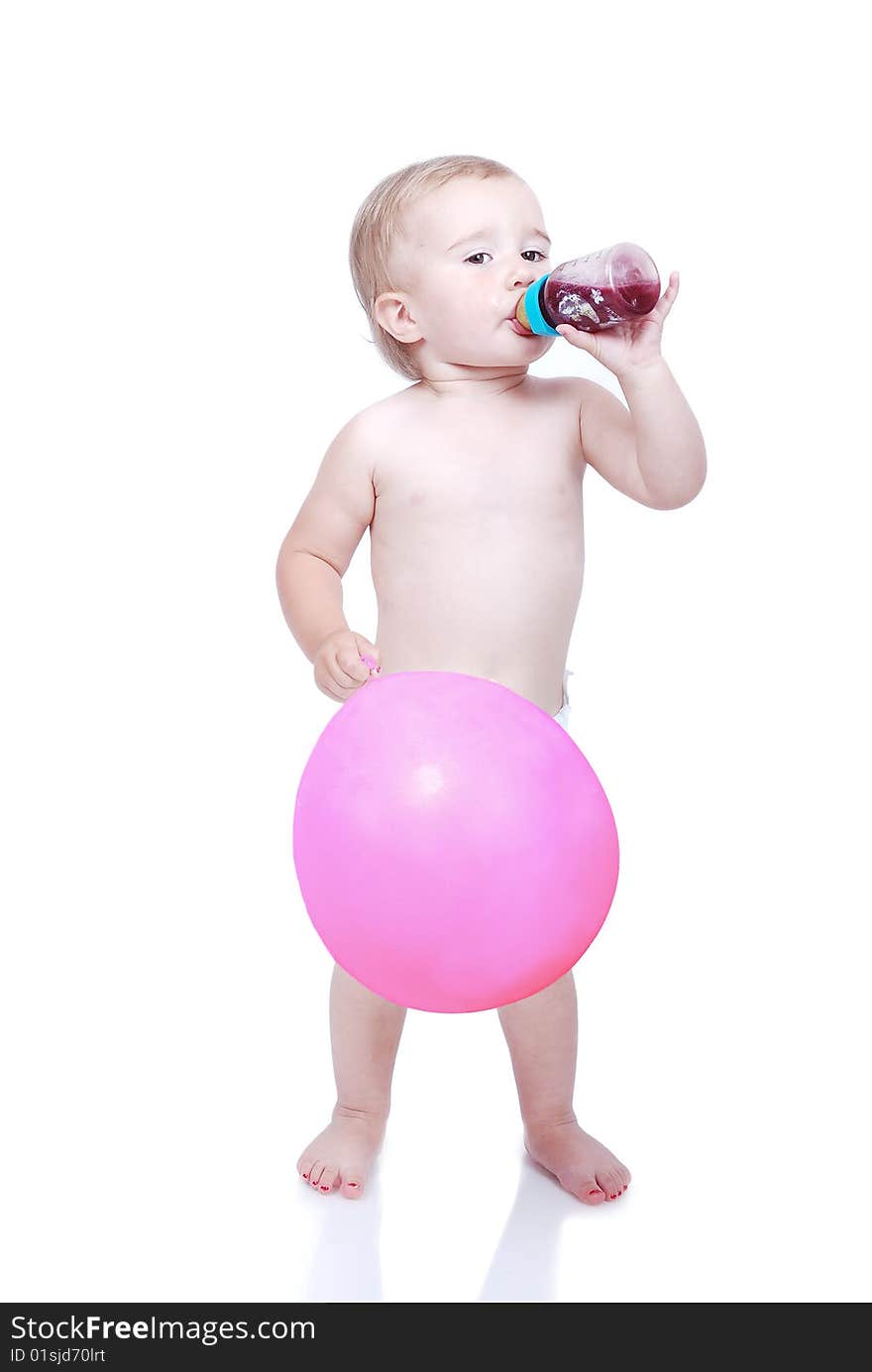 A baby with a balloon