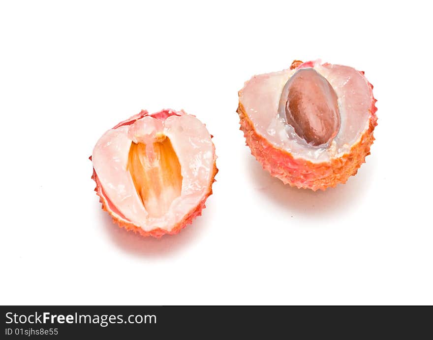 Section of lychee isolated on white background