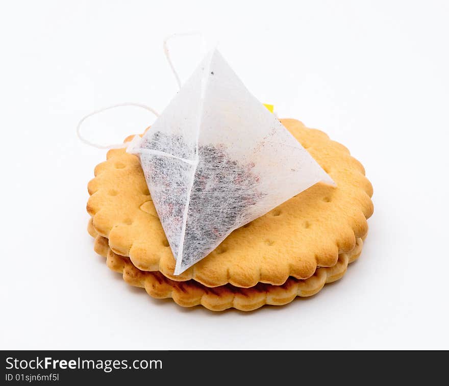 Bag of sweet tea biscuits, white background. Bag of sweet tea biscuits, white background