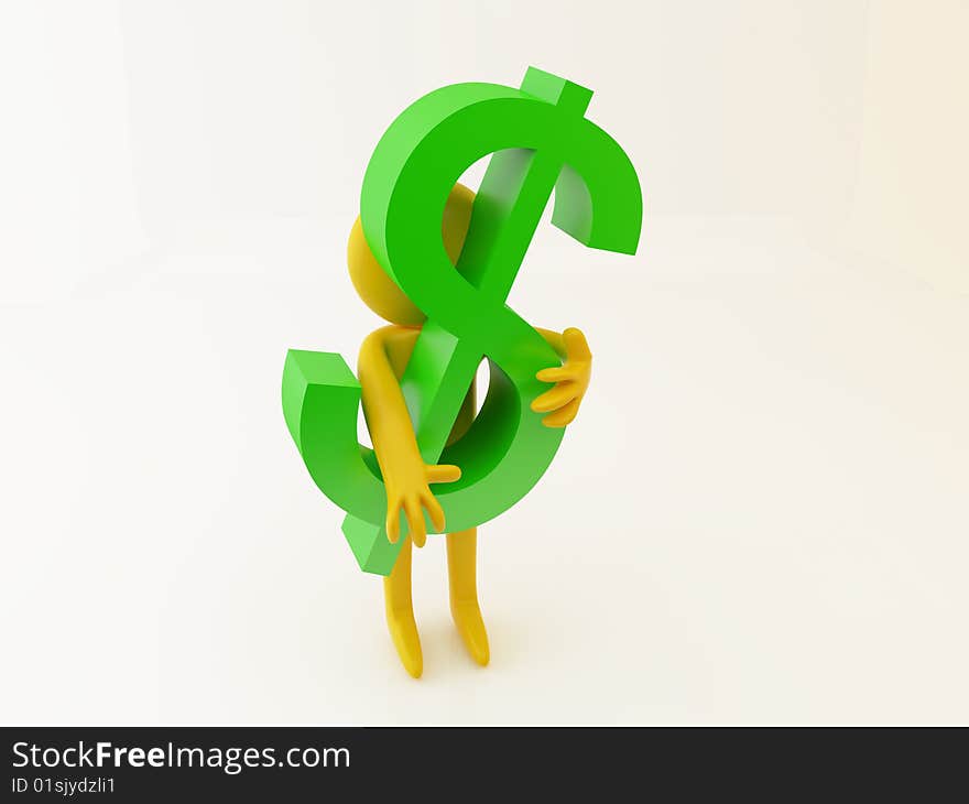 3d render of person with dollar. Finance concept.