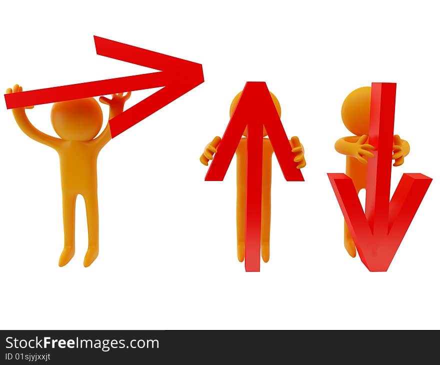 3d render of persons with red pointers. 3d render of persons with red pointers