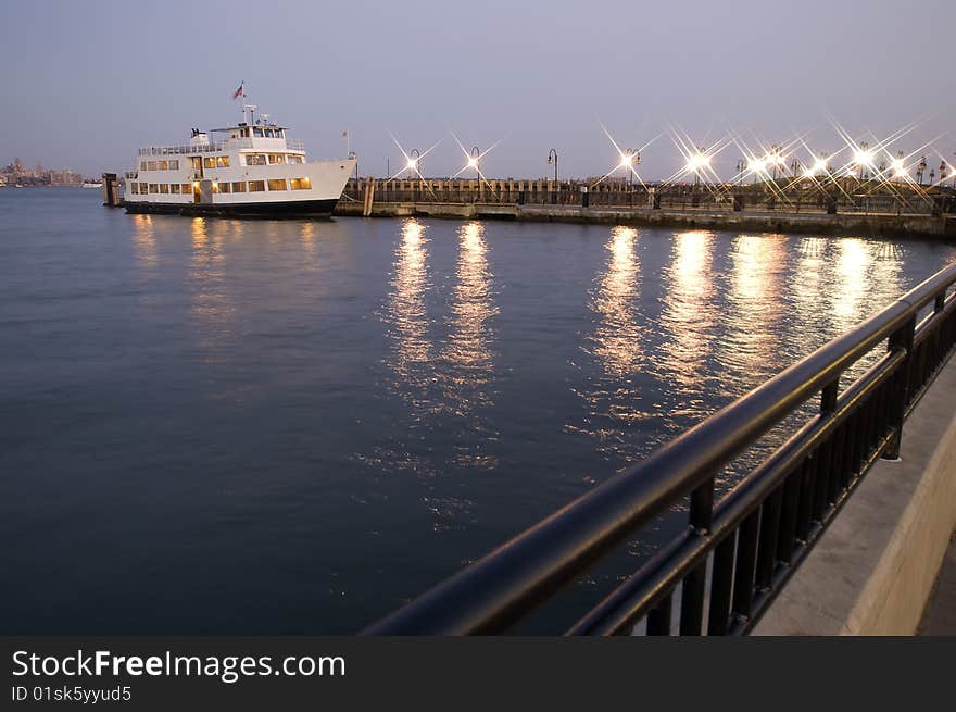 White boat docking at new jersey port,