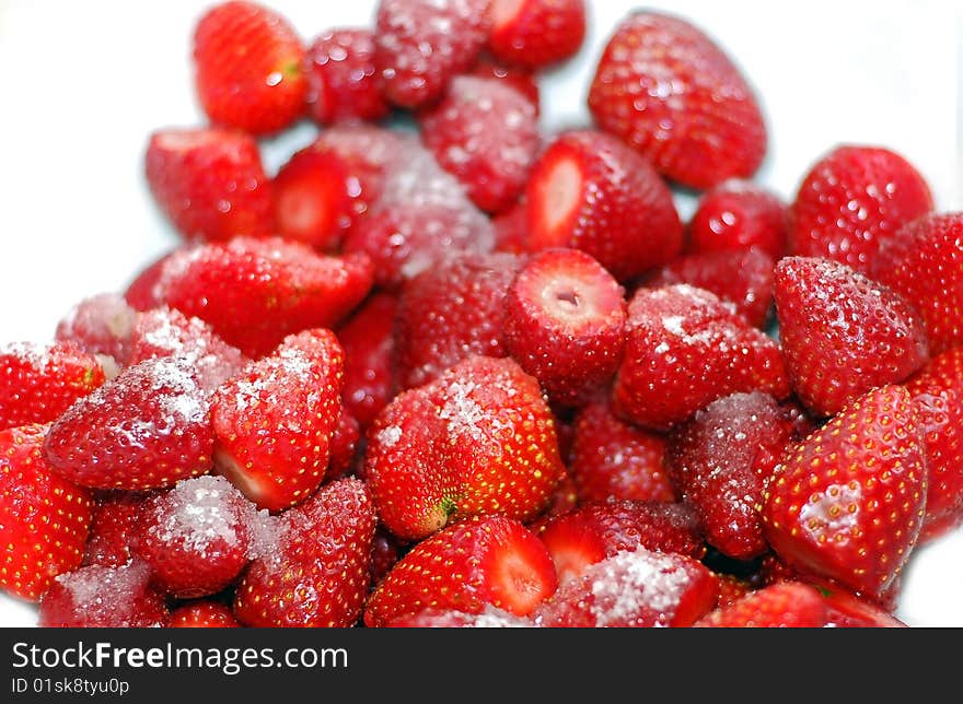 Fresh red strawberries with sugar. Fresh red strawberries with sugar