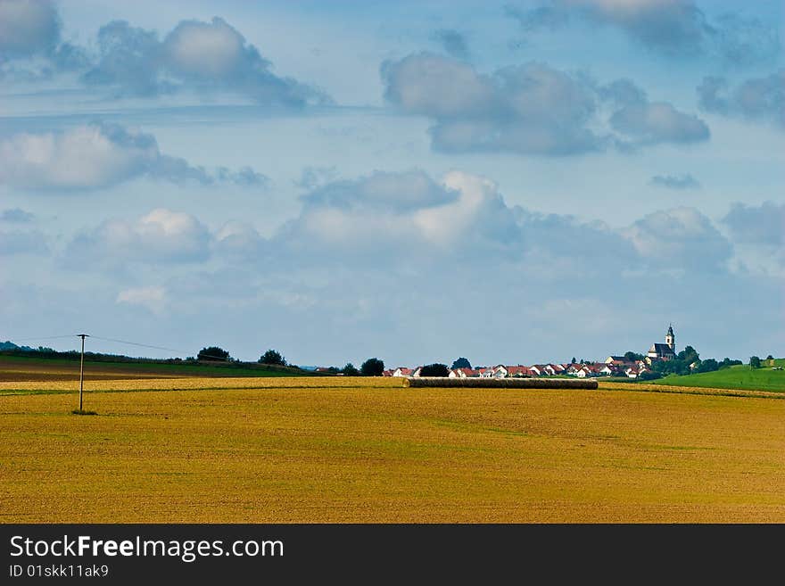 Village on a hill in the countryside