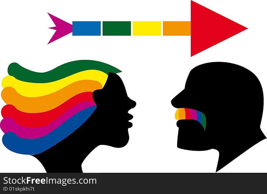 Female and male profile plus dart in colours rainbow. Female and male profile plus dart in colours rainbow