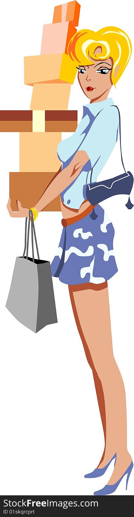 Girl with shopping bags. Vector illustration. Girl with shopping bags. Vector illustration.