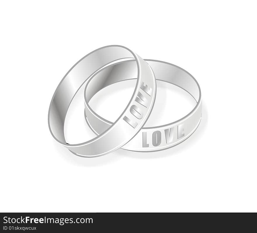 Isolated pure silver love rings