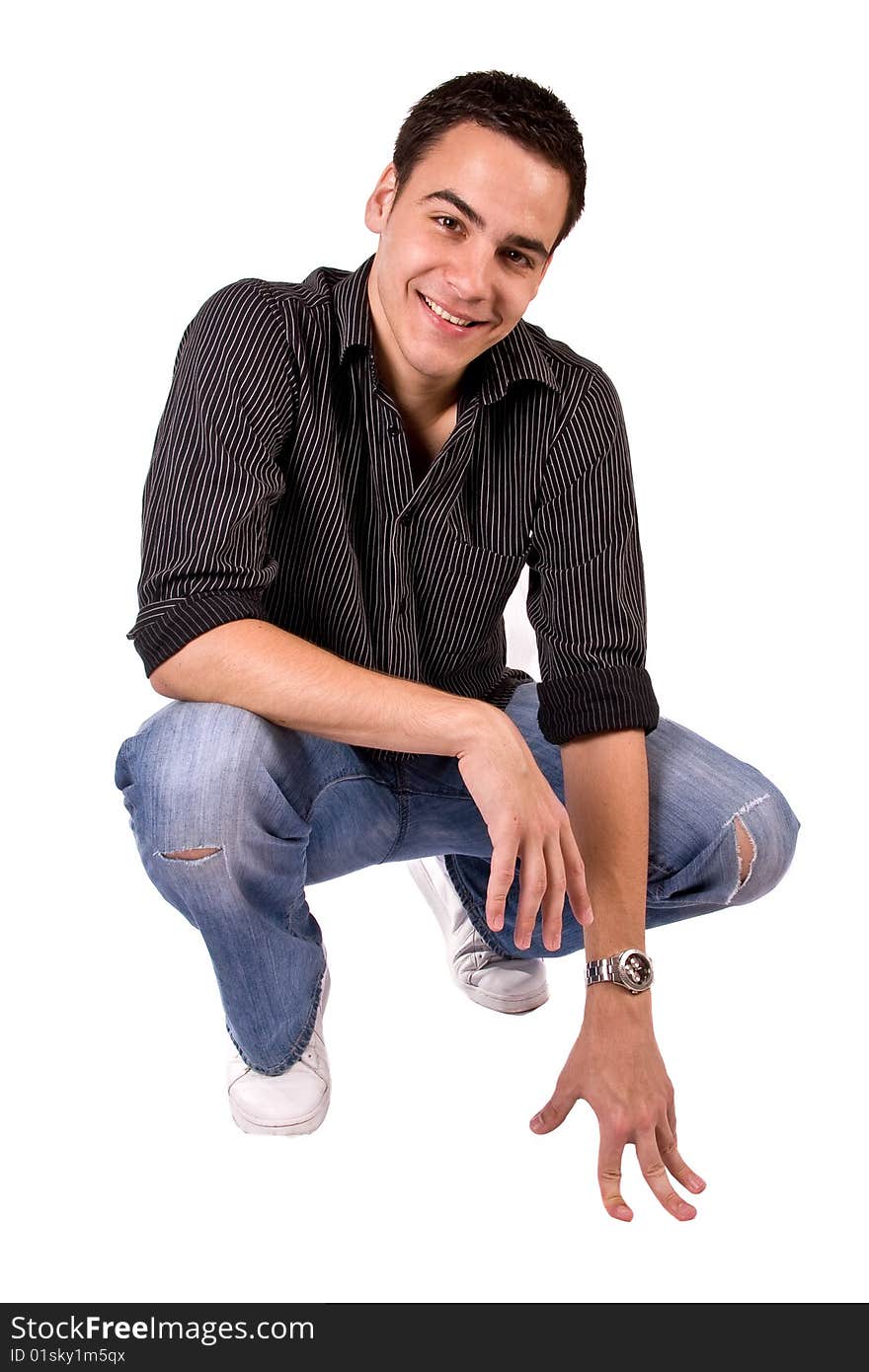 Young man smiling, isolated on white