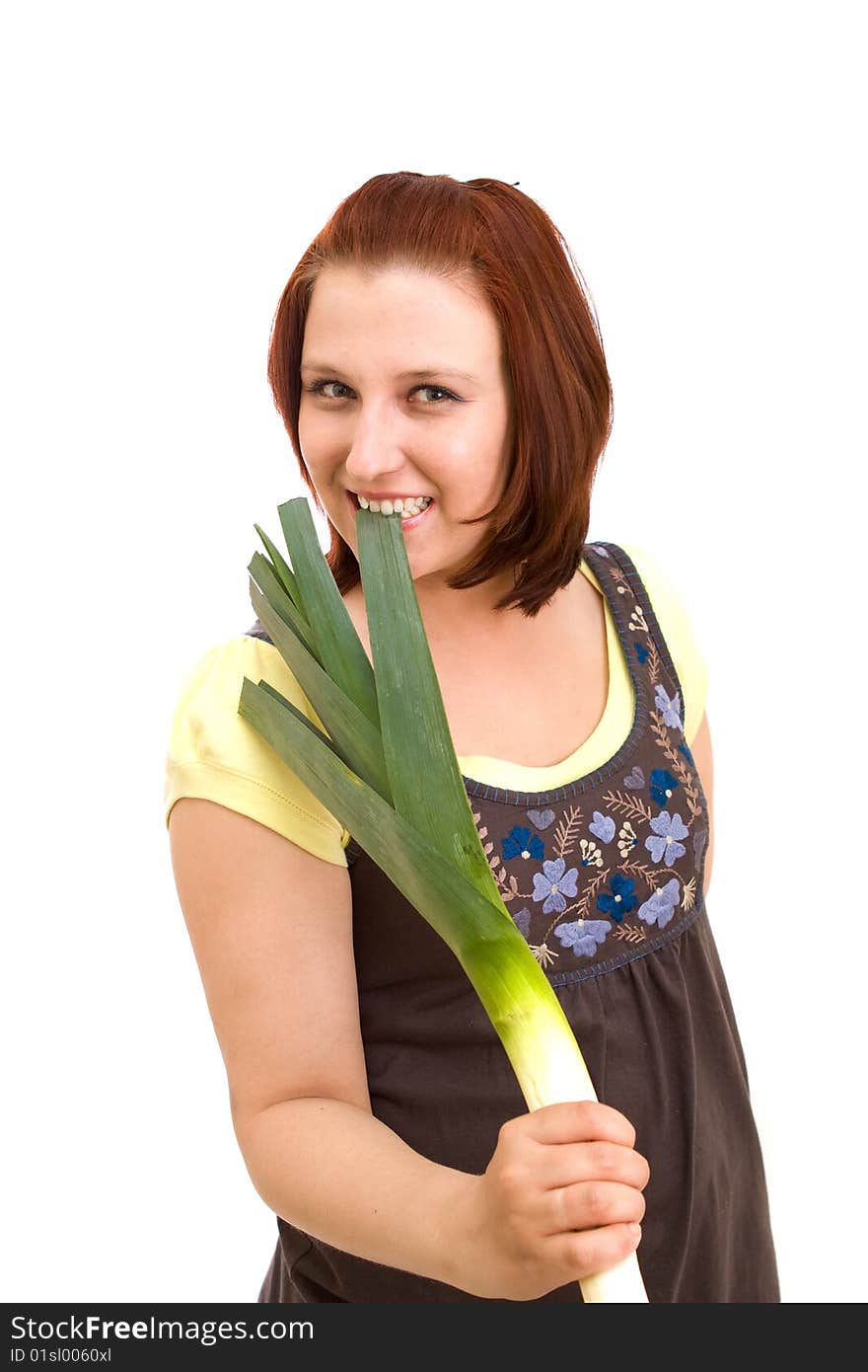 Woman eating vegetables