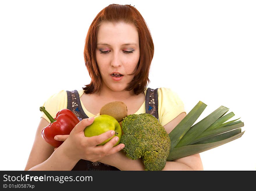 Woman eating vegetables