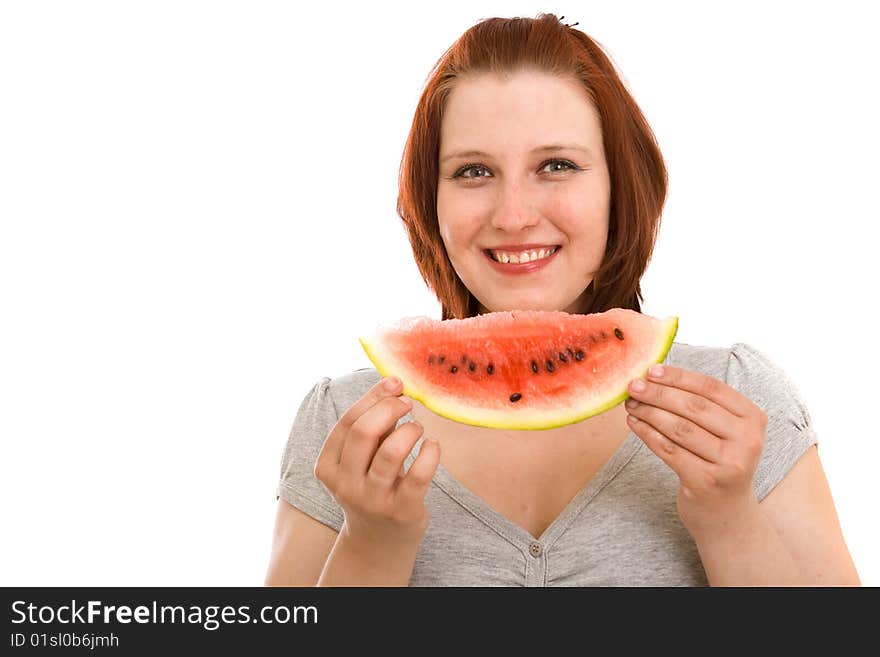 Woman eating water melon