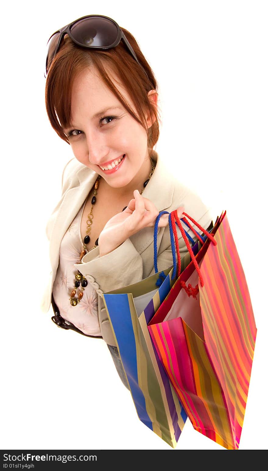 Young brunette woman with shopping bags. Young brunette woman with shopping bags