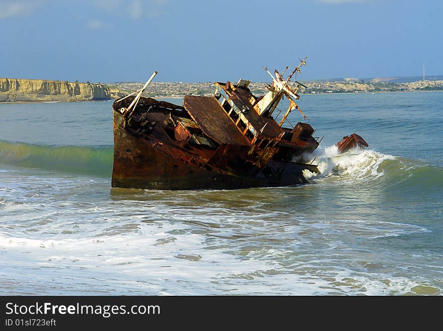 Wreck boat near the beach